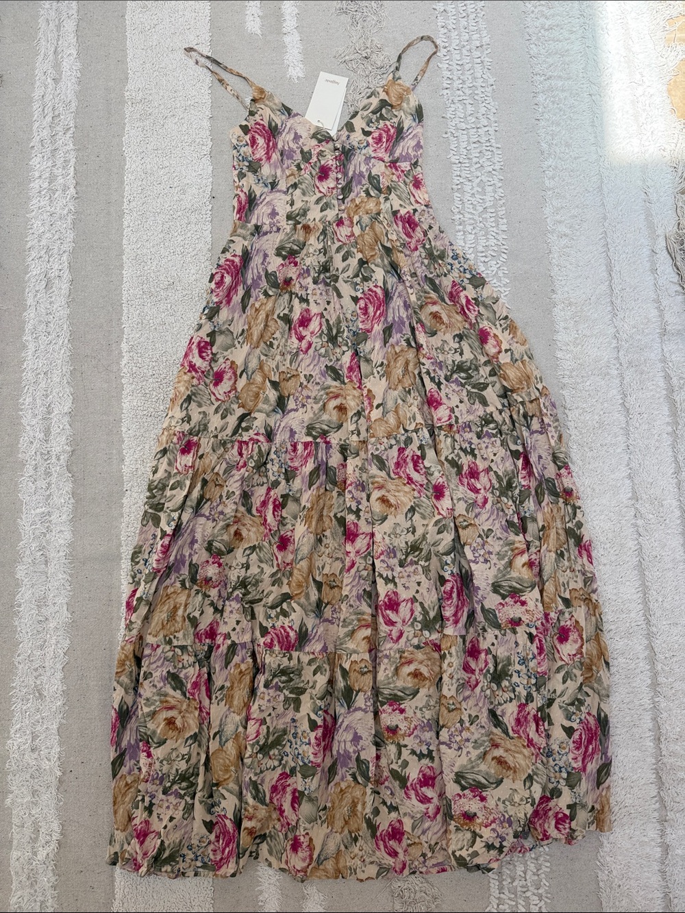 Auguste The Label Floral Spaghetti-Strap Maxi Dress in Pink, Cream & Green